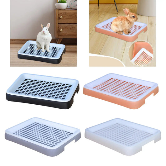 Rabbit Litter Tray Rabbit Toilet Portable with Grate Double Layer Guinea Pig Litter Pan Bunny Potty for Small Animals Ferrets