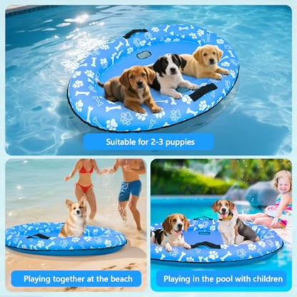 59'' x 39'' Inflatable Dog Pool Float with Rope - Tear Resistant Ox Material Blue Color Stable Support for Small Medium Large D