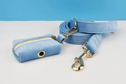 Blue Velvet Dog Collar And Leash Set For Small Medium Large Dogs Custom Engraved Nameplate Pet Supplies Dog Leash Velvet15