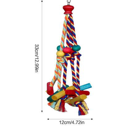 Cage Hanging Rope Bird Climbing Chewing Toys Multicolored Natural Wooden Bird Chewing Toys for Conure Cockatiel Budgies