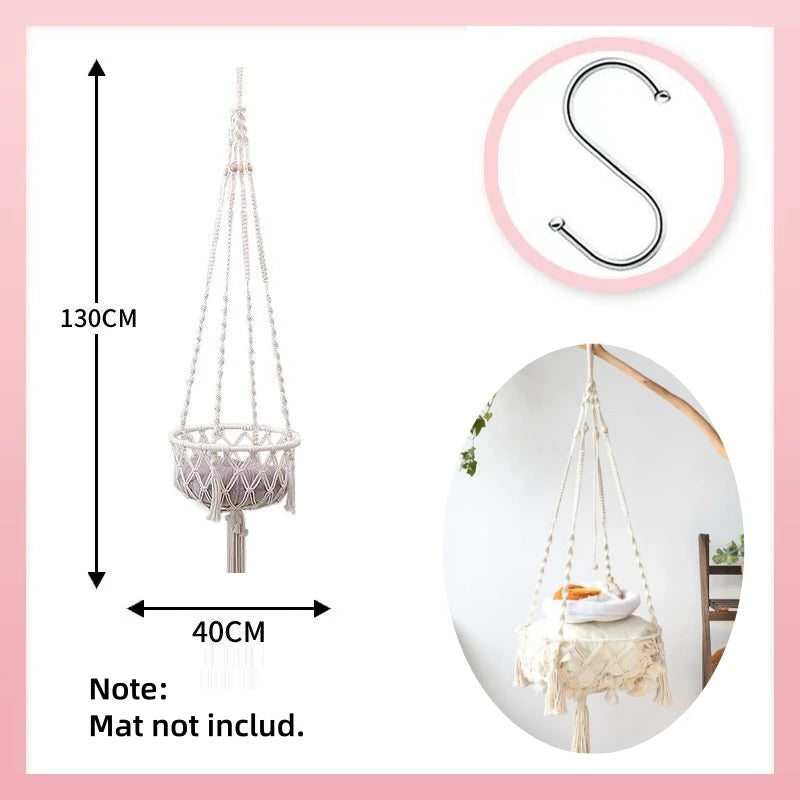 Pet Cat Hammock Swing Bed Bohemian Handwoven Tapestry Cotton Macrame For Home Bedroom Decoration Wall Hanging Without Mat