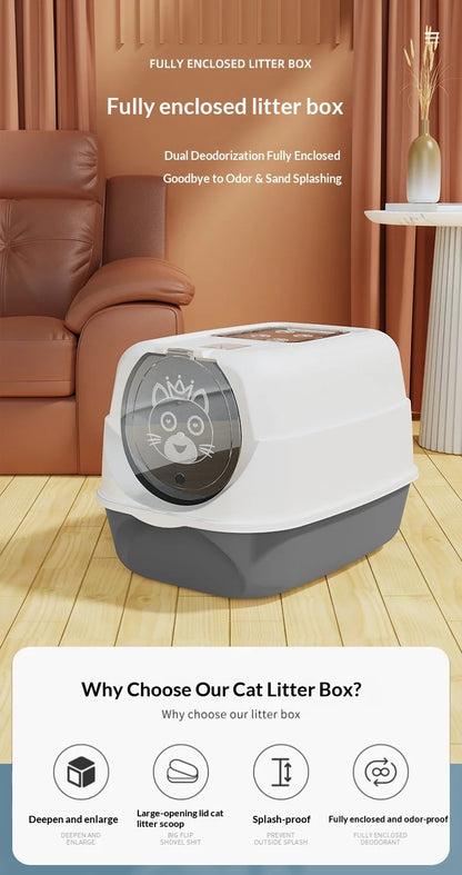 Automatic Self Cleaning Cat Litter Box Covered Closed Large XXL Anti Splash Odor Control Dust Free Easy Clean Privacy Hood Mat