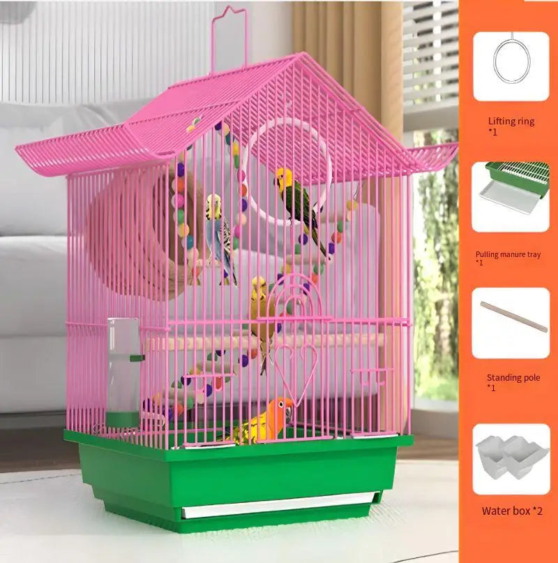 Compact Bird Cage for Small Parrot Budgie Lovebird White-eye Zebra Finch Home Use Portable Travel Carrier with Perch Feeder Cup
