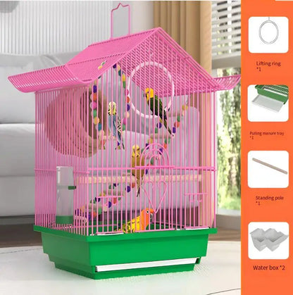 Compact Bird Cage for Small Parrot Budgie Lovebird White-eye Zebra Finch Home Use Portable Travel Carrier with Perch Feeder Cup