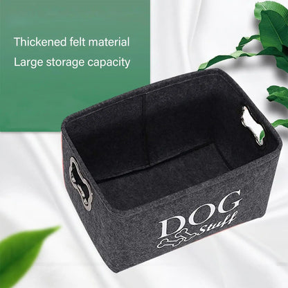 Dog Toy Bin Pet Toy Box with Handle Pet Toy Bin Organizer Dog Stuff Organizer Cat Toy Basket Container for Dog Chew Toys