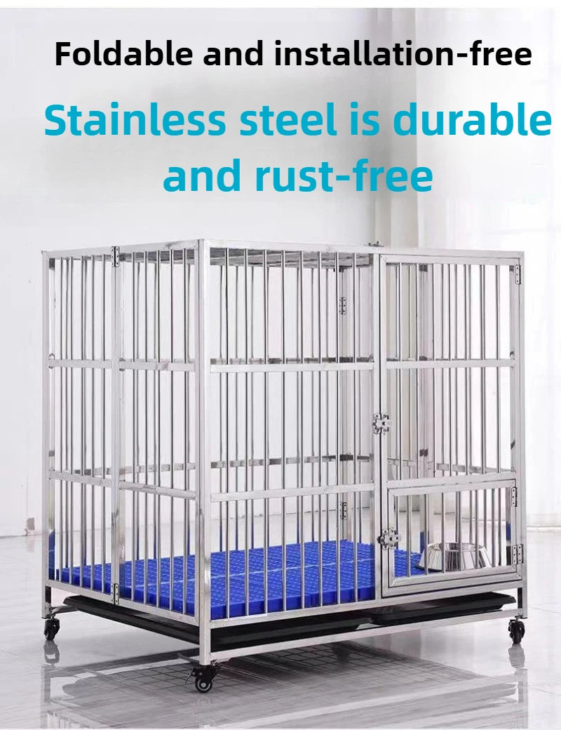 Large Dog Cage Outdoor Stainless Steel Folding Fence with Strong Load-bearing Capacity Bottom Extraction Tray for Dog Supplies