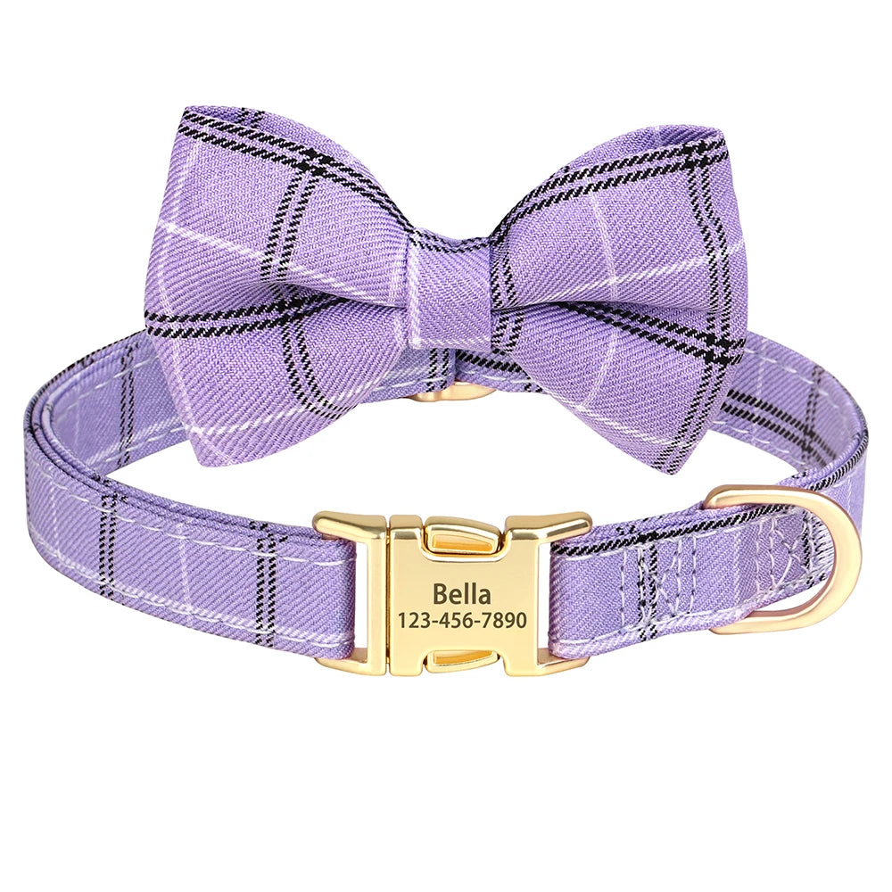 Custom Dog Collar Nylon Puppy Dog Collars With Cute Bowknot Engraved Pet Necklace Dog Collars For Small Medium Dogs Chihuahua