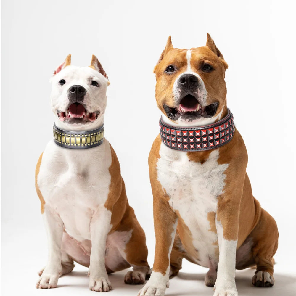 Luxurious Dog Real Leather Collar Cool Spiked Studded Pet Collars Jeweled Leather Dogs Collars Necklace For Pet Show Bulldog