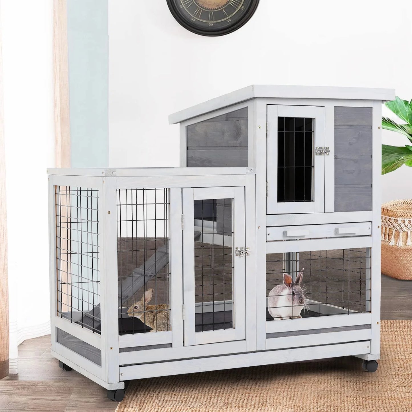 Wood Gray Pet House Rabbit Hutch Bunny Rabbit Cage Commercial Farming