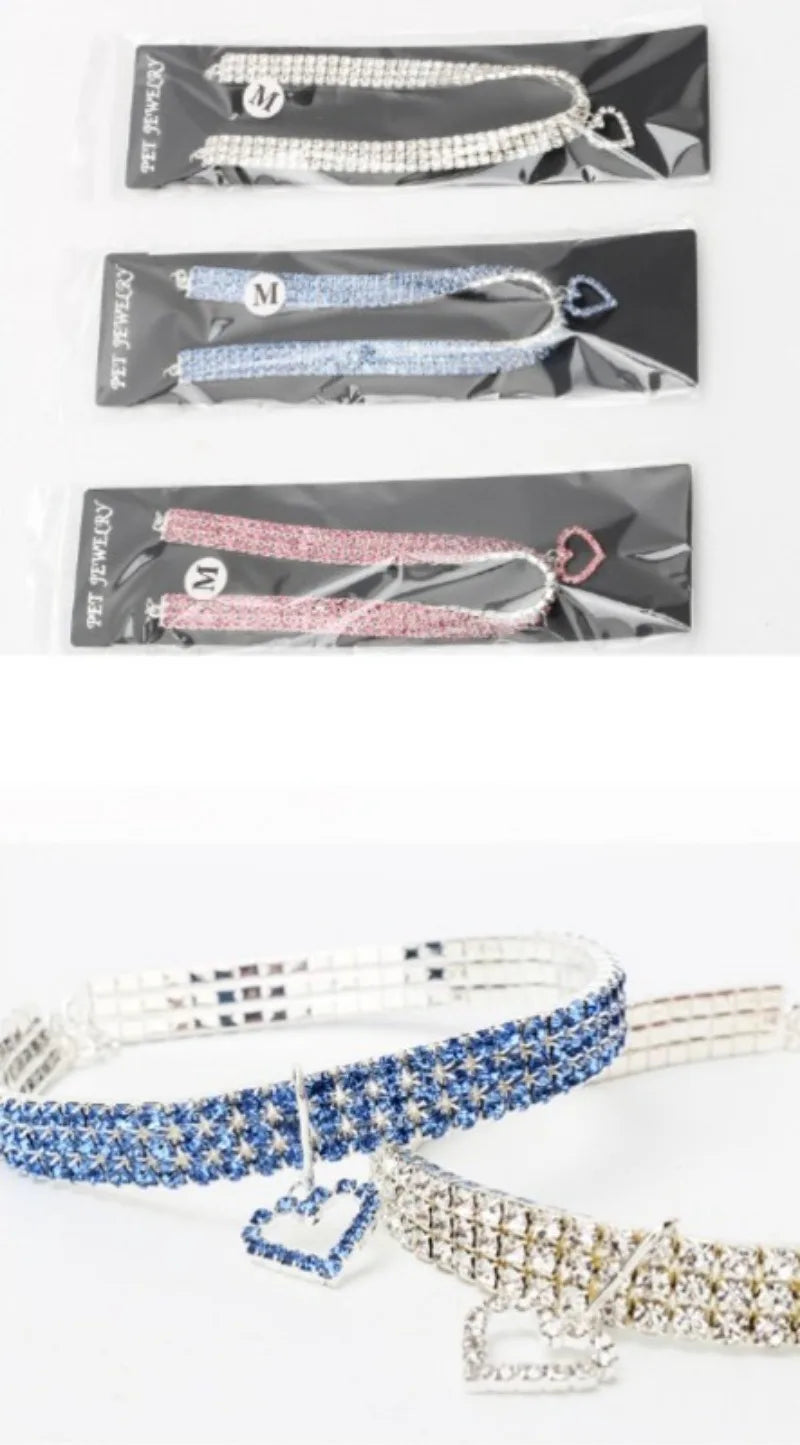 2025 New Cat Dog Collar Three Row Elastic Rhinestone Pet Collars Love Decoration Necklace Puppy Kitten Ornament Pets Supplies