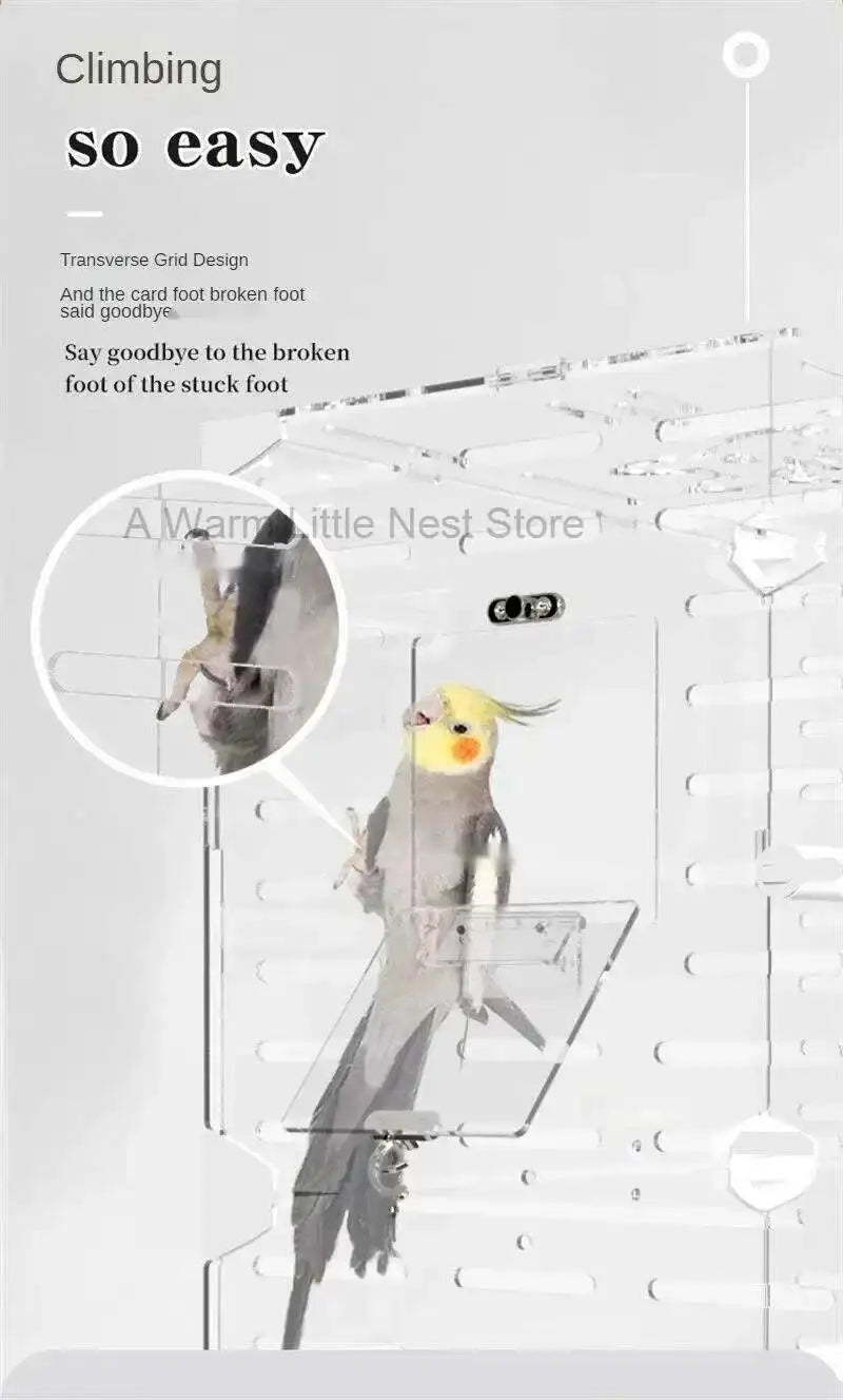 Large Acrylic Splash-proof Breathable Birdcage Fully Transparent Ornamental Bird Cage Parrot Cage Budgie Cockatiel Luxury Villa