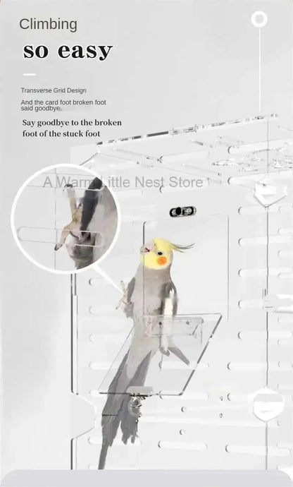 Large Acrylic Splash-proof Breathable Birdcage Fully Transparent Ornamental Bird Cage Parrot Cage Budgie Cockatiel Luxury Villa