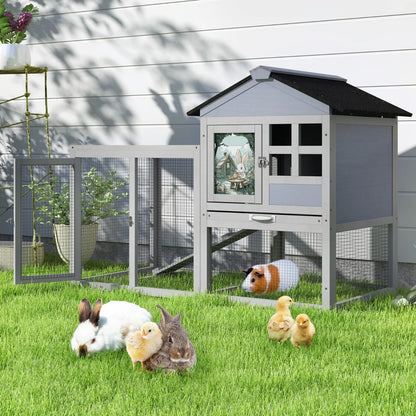 Wooden Rabbit Hutch Cage House Animal with Removable Tray&Roof Outdoor