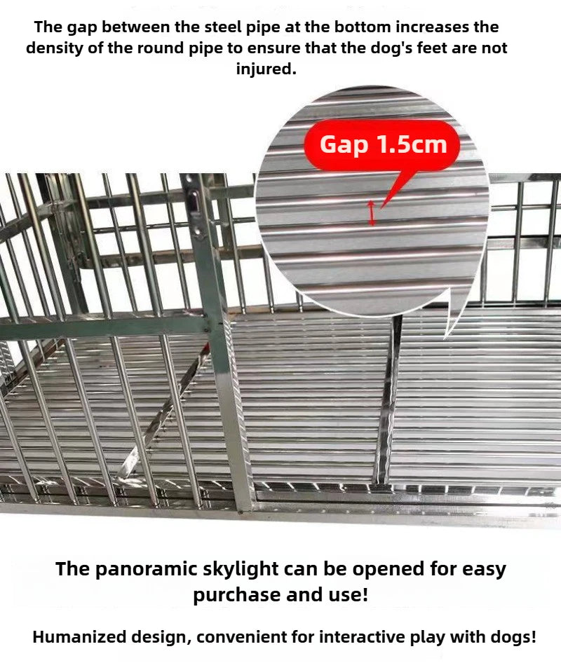 Large Dog Cage Outdoor Stainless Steel Folding Fence with Strong Load-bearing Capacity Bottom Extraction Tray for Dog Supplies
