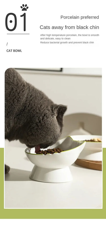 Cat Bowl Ceramic Cat Food Bowl Dog Bowl Food Bowl Rice Bowl Large-diameter Water Bowl Slanted Mouth Bowl Anti Knock Pet Supplies