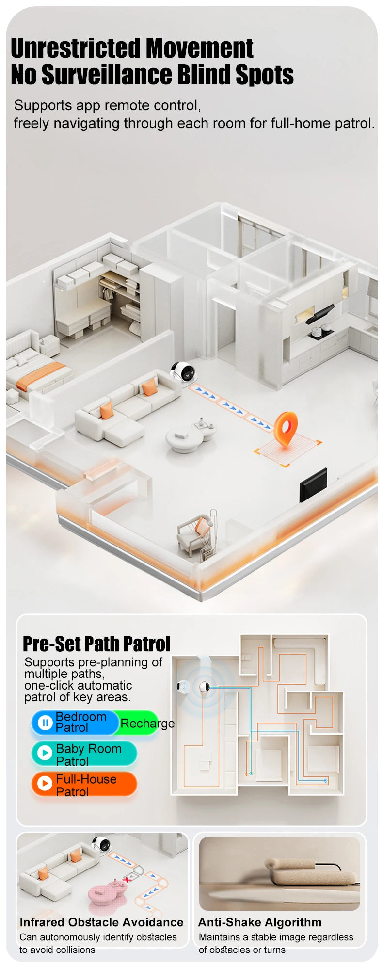 Famue Smart Robot Camera 5G WiFi HD 2K Camera Pet Tracking Laser Indicator TUYA Pet Camera Auto Charging Auto Obstacle Avoidance