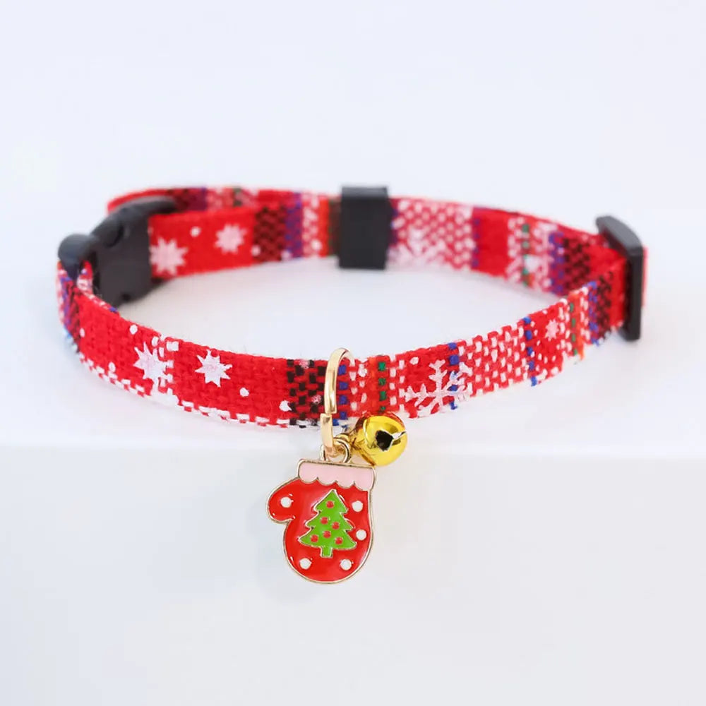 Christmas Cat Collar with Bell Christmas Tree Santa Claus Plaid Safety Breakaway Christmas Collars for Puppy Cat Kitten Accessor