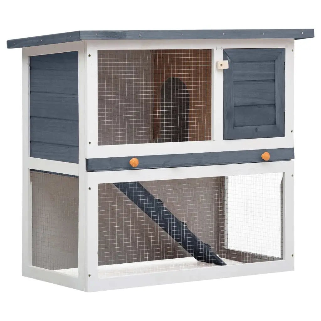 Gray Wood Outdoor Rabbit Hutch with 1 Door Small Animal Supplies