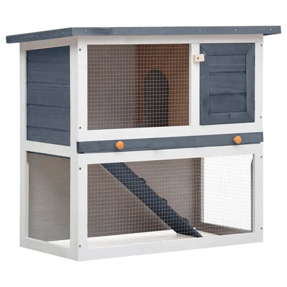 Gray Wood Outdoor Rabbit Hutch with 1 Door Small Animal Supplies