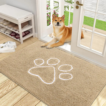Kitinjoy Ultra Absorbent Chenille Mud Doormat With Paw Print Design Non-Slip Quick-Dry Washable Mats Door Mat for Muddy Dog Paws