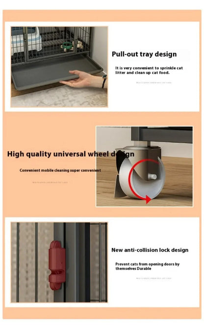 Window Openable Mesh Cat Cages Creative Pet Villa Duplex Luxury Cat Dog House Durable Metal Pet Room Modern Minimalist Doghouse