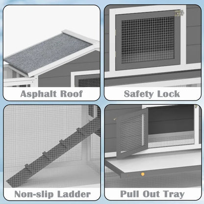 2-Story Large Wooden Rabbit Hutch Pet House with Ramps, Lockable Doors, Run Area and Asphalt Roof for Outdoor Use