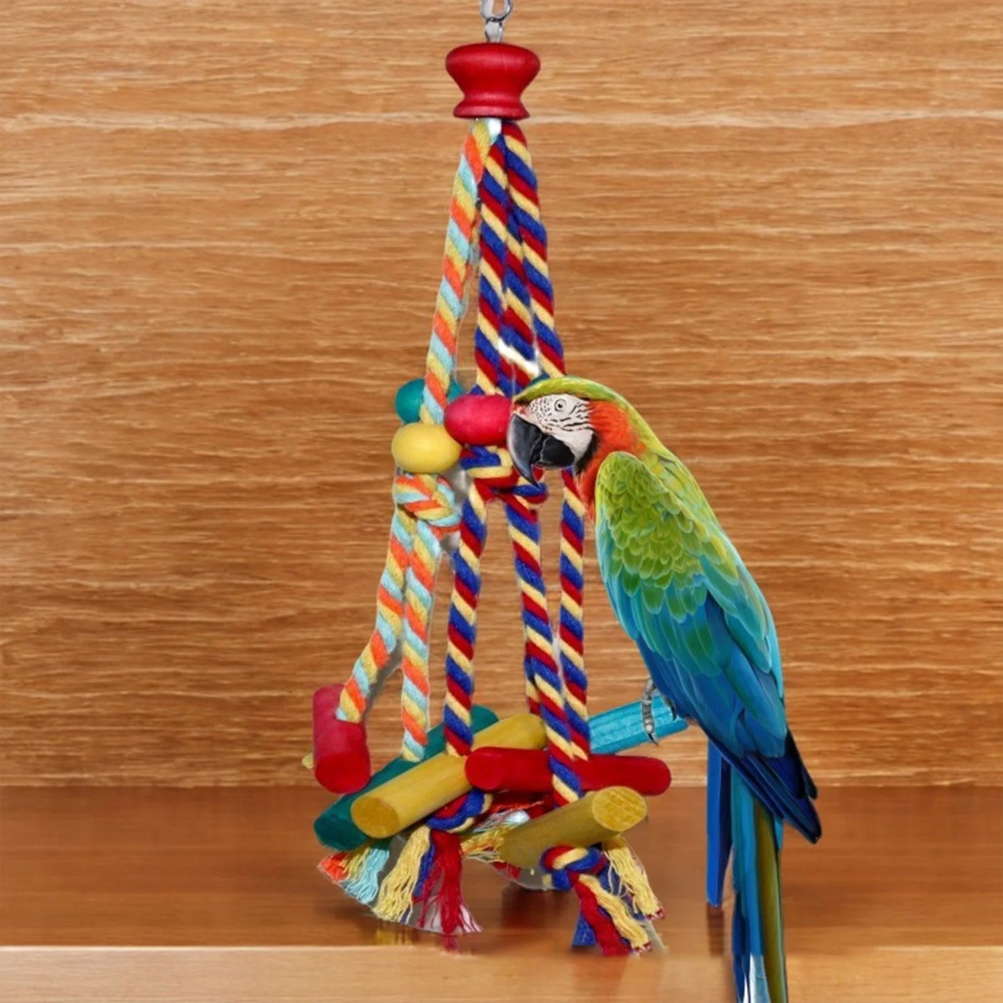 Cage Hanging Rope Bird Climbing Chewing Toys Multicolored Natural Wooden Bird Chewing Toys for Conure Cockatiel Budgies