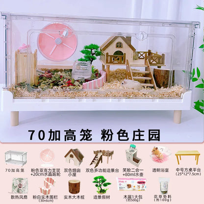 ‌Hamster Cage - Extra Large Acrylic Habitat for Syrian Hamsters, Foldable Transparent Cage with 3 Levels, Spacious Pet Home