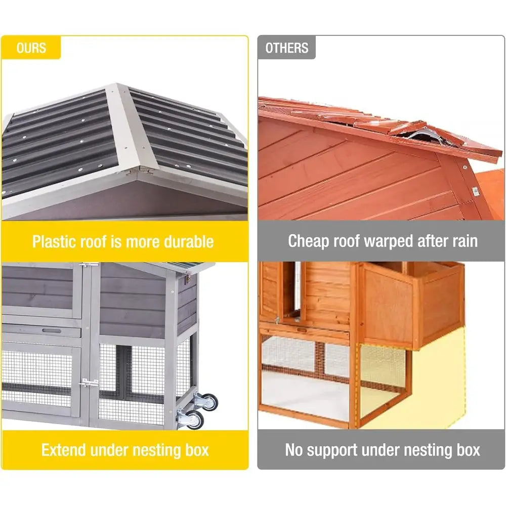 Portable 80 Chicken House with Wheels, Nesting Box, and Outdoor Run for Poultry