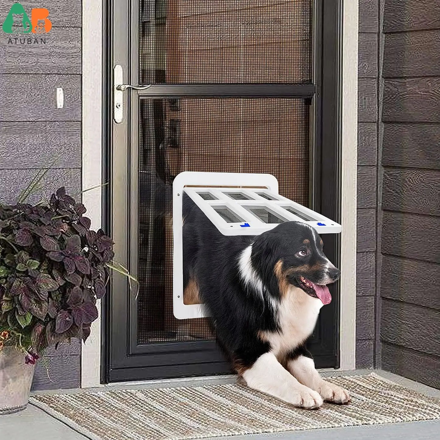 ATUBAN Dog Door for Sliding Door,Lockable Dog Screen Door with Magnetic Closure Easy Install Pet Door for Dogs Cats,11"x13"White