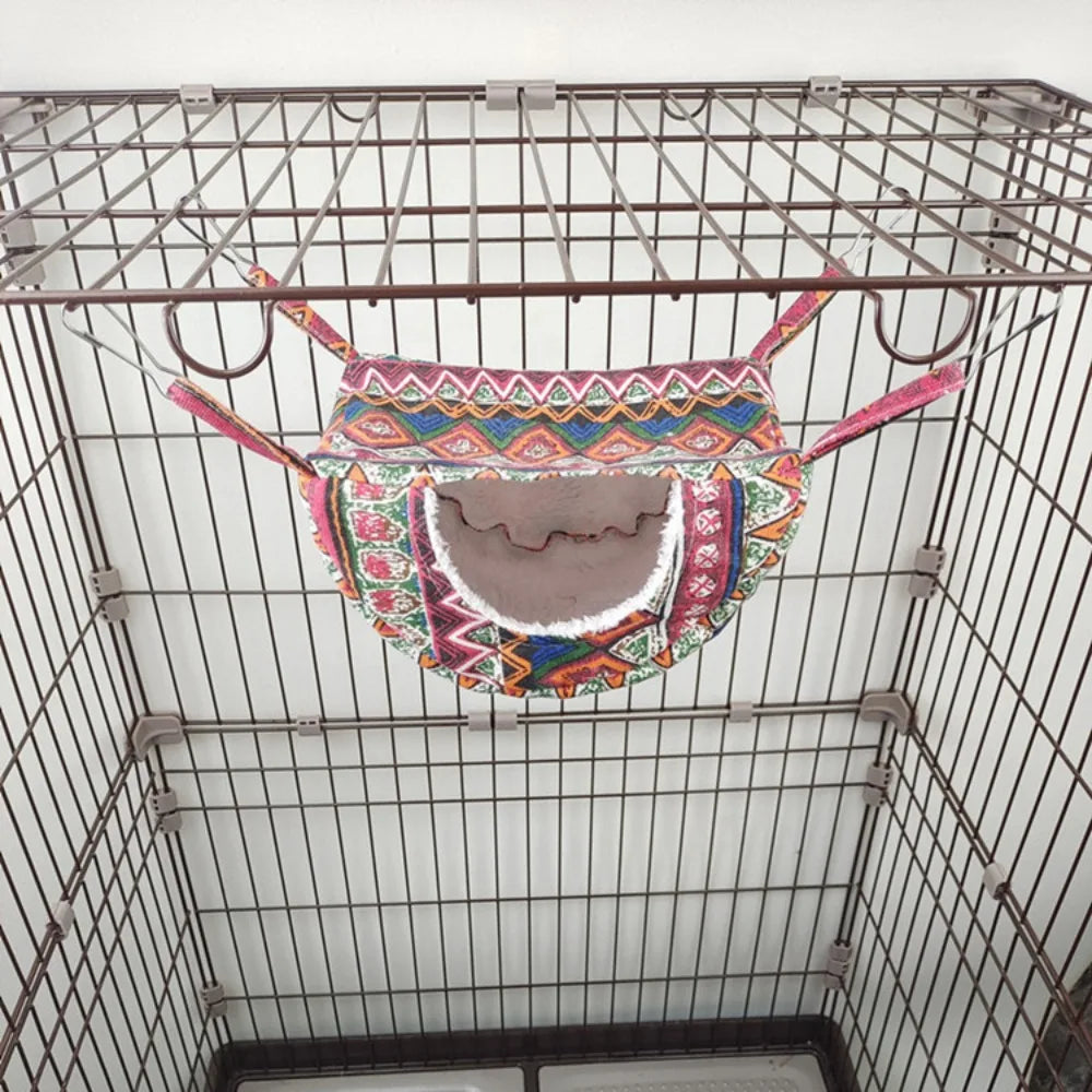 2025 Hanging Ferret Hammock Cage Printed with Hooks Hamster Hammock Ferret Warm Bed For Guinea Pig Hideout Mouse