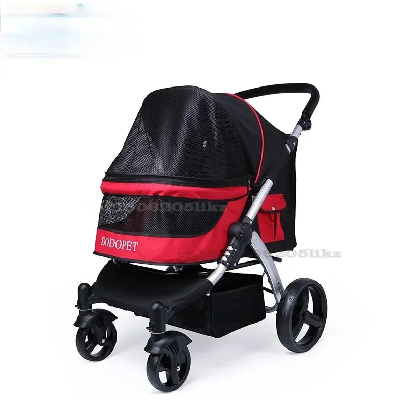 Foldable Large Four-Wheeled Pet Stroller Medium Size for Dogs Samo Golden Retriever Outing Dog Cart Comfortable Go out Stroller