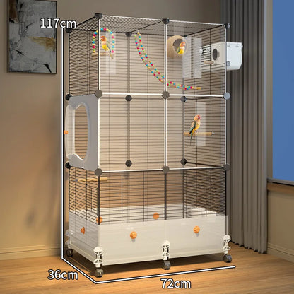 Large Bird Cage for Parrots Spacious Aviary with Standing Pole Luxury Cockatiel & Budgie Habitat Anti-Scatter Design Bird Villa