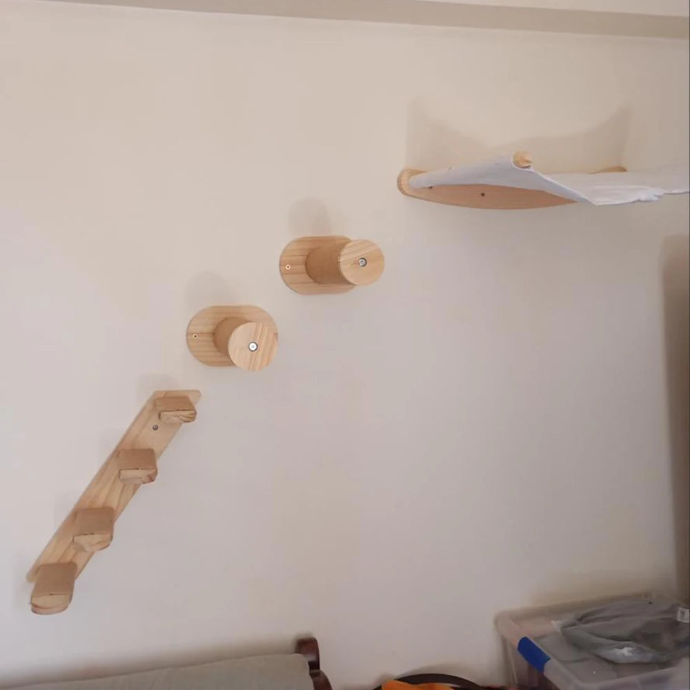 Wall Mounted Cat Tree with Sisal Scratching Post, Climbing Ladder, Jumping Platform and Hammock, creating a fun place for cats!