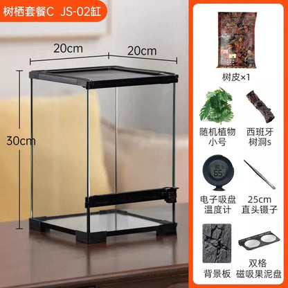 Ecological landscape reptile terrarium with natural decoration,suitable for chameleon,horned frog,and lizard,full habitat set