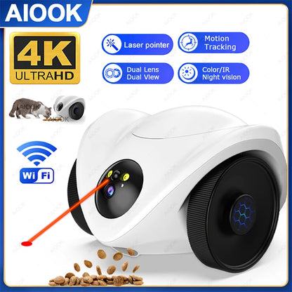 AIOOK HD 8MP 4K Mobile Pet Camera WIFI CCTV Dual Lens Tracking Pet Food Drop Colour Night Vision Two-Way Home Camera V360 PRO