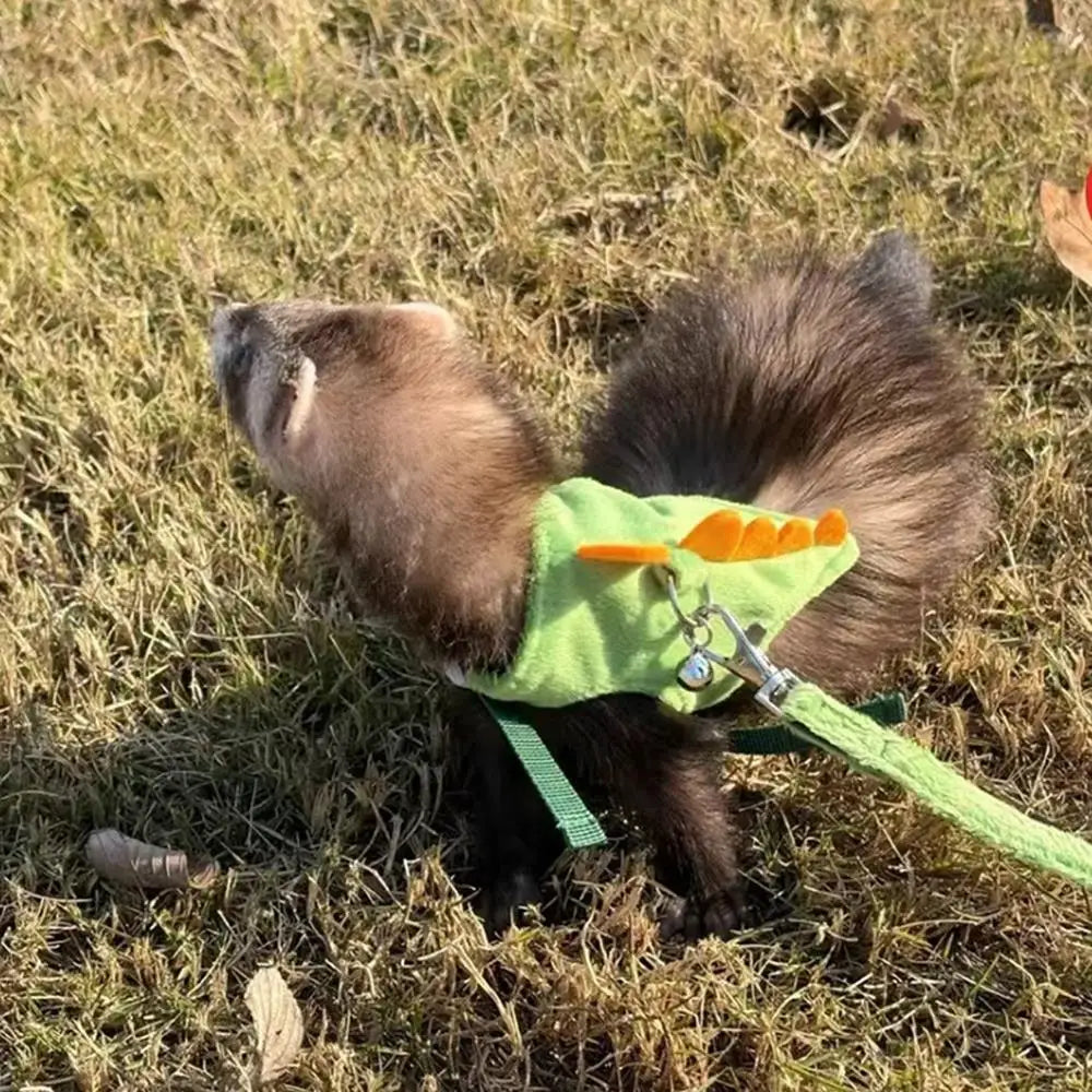 Adjustable Ferret Drawstring Vest  With Bell Pet Outdoor Walking Rope Bunny Harness Harness Vest Dinosaur Design Pet Accessories