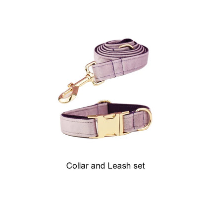 Deep Purple Velvet Powder Velvet Dog Collar And Leash Set For Custom Engraved Nameplate Pet Supplies Dog Leash Velvet 06