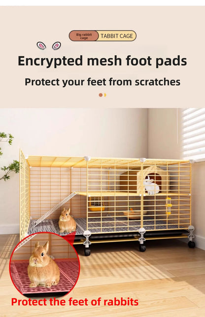 Large Two-Story Rabbit Cage Metal Wire Pet Hutch with Removable Tray Home Bunny House for Indoor Spacious Habitat for Rabbit