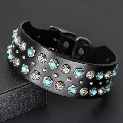 Luxurious Dog Real Leather Collar Cool Spiked Studded Pet Collars Jeweled Leather Dogs Collars Necklace For Pet Show Bulldog