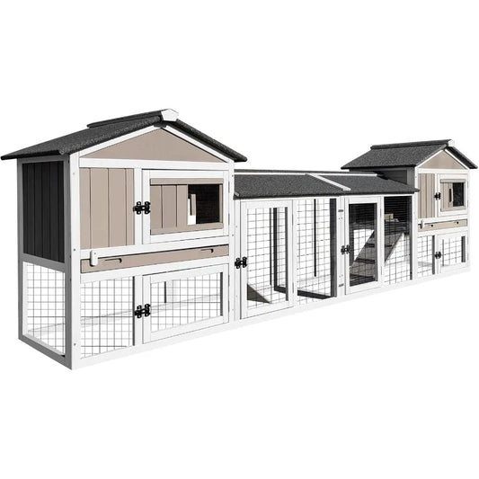 114 L Rabbit Hutch Indoor and Outdoor 2-Story Rabbit Cage with Pull Out Tray Fir Wood Guinea Pig Cages with Wooden Ramp Waterpr