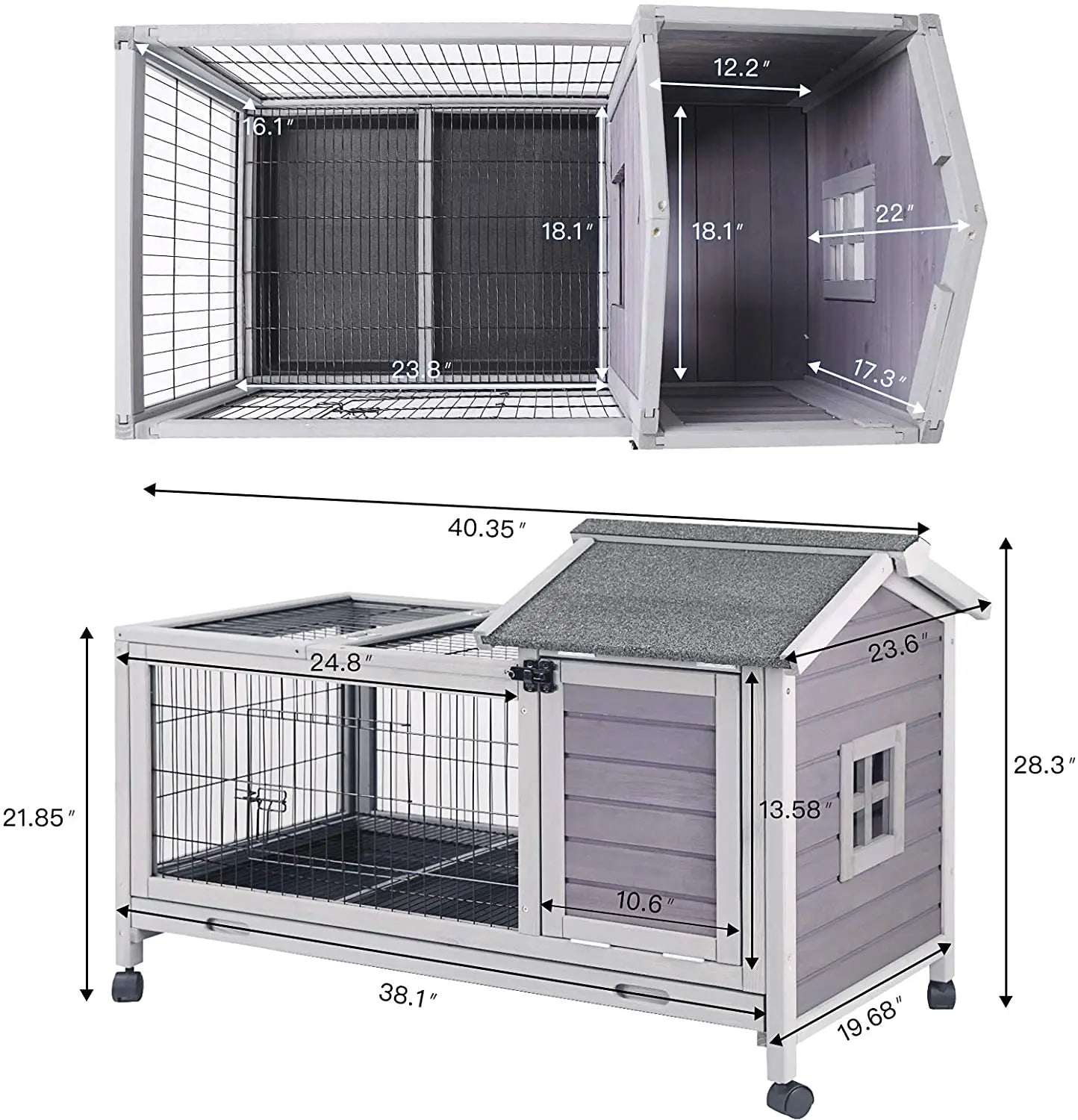 Deluxe Large Wooden Bunny Rabbit Breeding Hutches Chicken Coop W/Outdoor Run Animal Cage