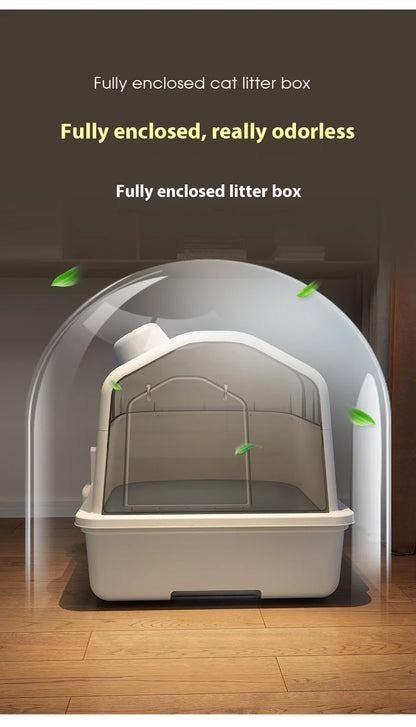 Cat Litter Box, Fully Enclosed, Odorless and Deodorizing, Extra Large Size for External Splashing in Cat Toilets, Cat Litter Box