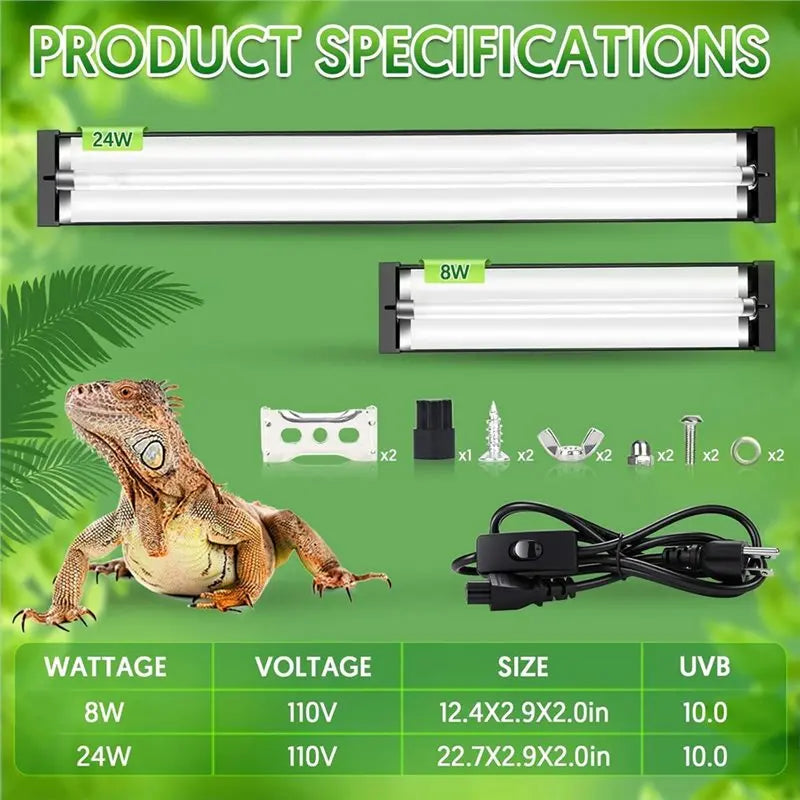 T5 UVB Reptile Light Fixture Combo Kit 8W, For Reptiles, 10.0 UVB Light, Terrarium Hood Comes With Desert US Plug-A78G