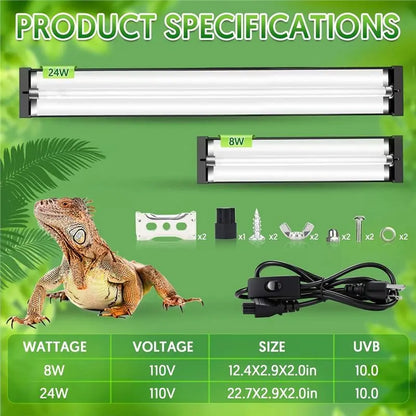 T5 UVB Reptile Light Fixture Combo Kit 8W, For Reptiles, 10.0 UVB Light, Terrarium Hood Comes With Desert US Plug-A78G