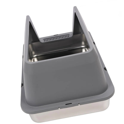 Stainless Steel Enclosed Litter Box Spacious Easy Access Removable Sturdy High Sides Stainless Steel Litter Box for Large Cats