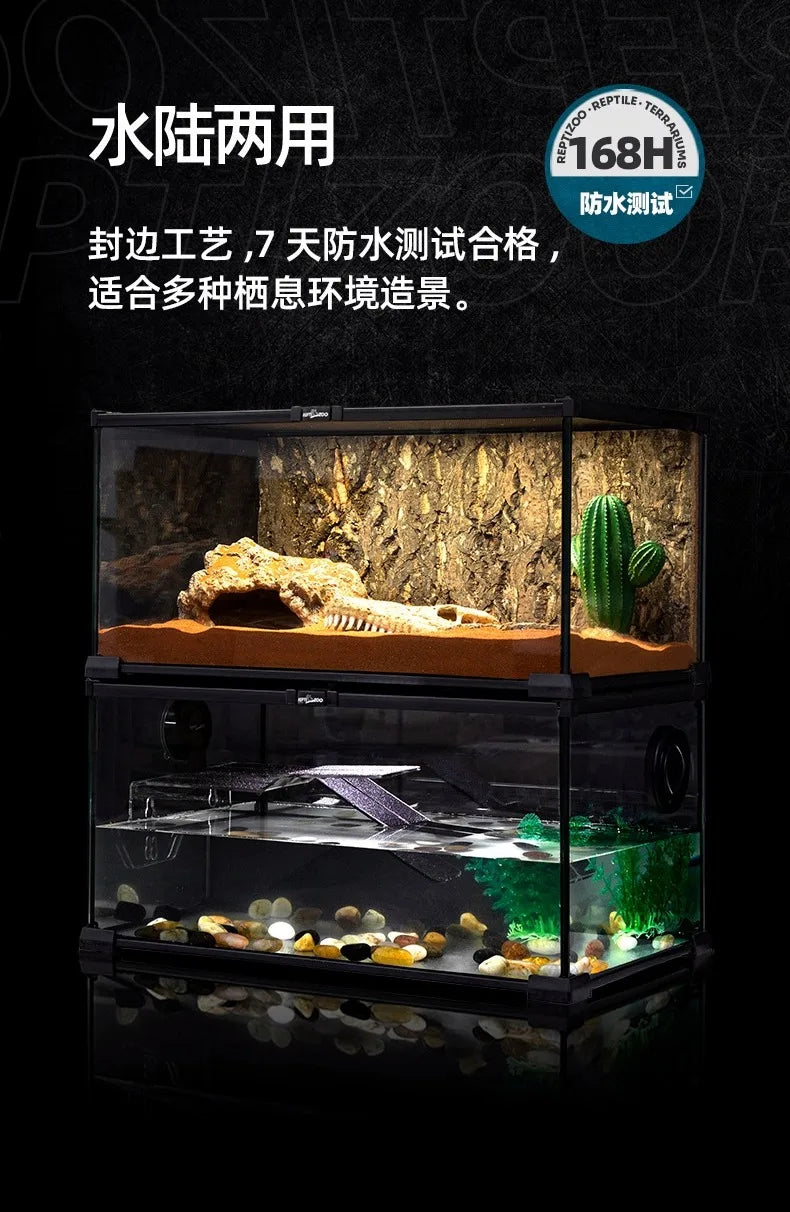 Rainforest Glass Terrarium for Reptiles Snake Tree Frog Bearded Dragon Lizard Gecko Spider Habitat Tank with Decorations