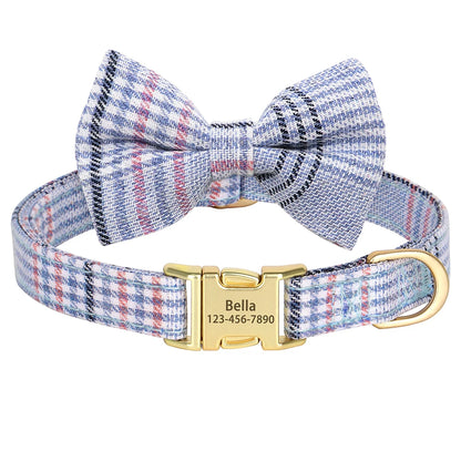 Custom Dog Collar Nylon Puppy Dog Collars With Cute Bowknot Engraved Pet Necklace Dog Collars For Small Medium Dogs Chihuahua