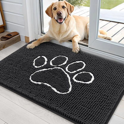 Kitinjoy Ultra Absorbent Chenille Mud Doormat With Paw Print Design Non-Slip Quick-Dry Washable Mats Door Mat for Muddy Dog Paws