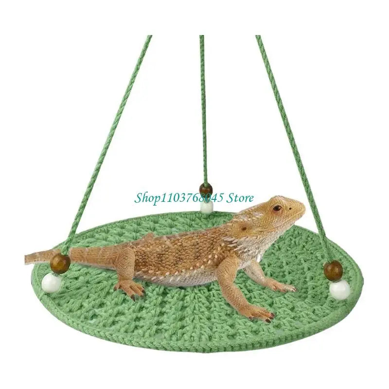R53F Handwoven Hammock for Bearded Dragons Geckos Lizards Snake Birds Habitat Climbing Bed with Beads